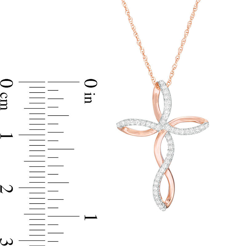 1/10 CT. T.W. Diamond Twist Cross Pendant in 10K Rose Gold