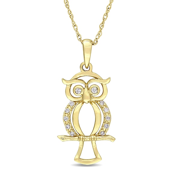 Diamond Accent Owl Pendant in 10K Gold - 17"
