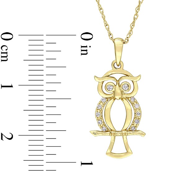 Diamond Accent Owl Pendant in 10K Gold - 17"