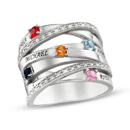 Mothers And Family Rings Zales Mother S Simulated Birthstone And Cubic Zirconia Orbit Ring In Sterling Silver 5 Stones Names