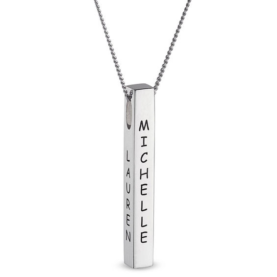 Sterling Silver Personalized 4 Sided Vertical Bar Necklace Custom Made Any Name Pendant chain 18 inch