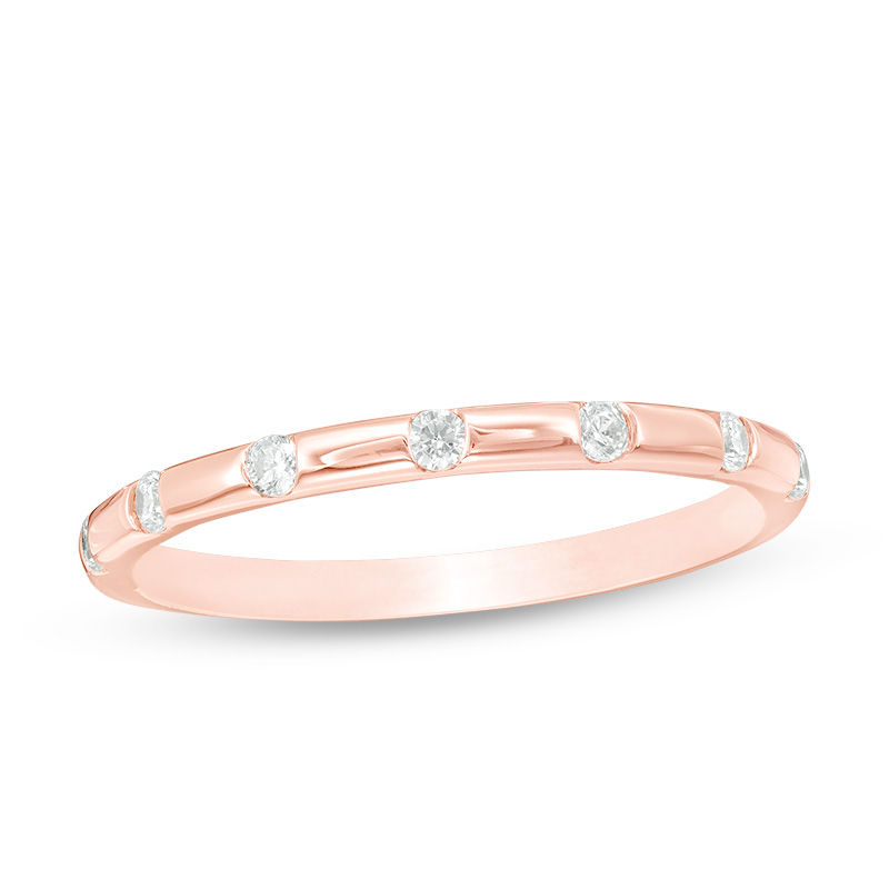 Main Image 1 of 1/8 CT. T.W. Diamond Seven Stone Station Anniversary Band in 10K Rose Gold