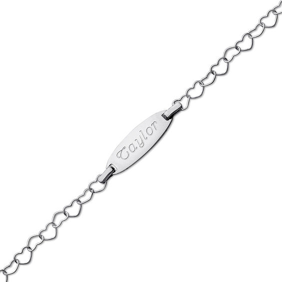 Child's Name ID Heart Link Bracelet in Sterling Silver (1 Line) - 6.0"