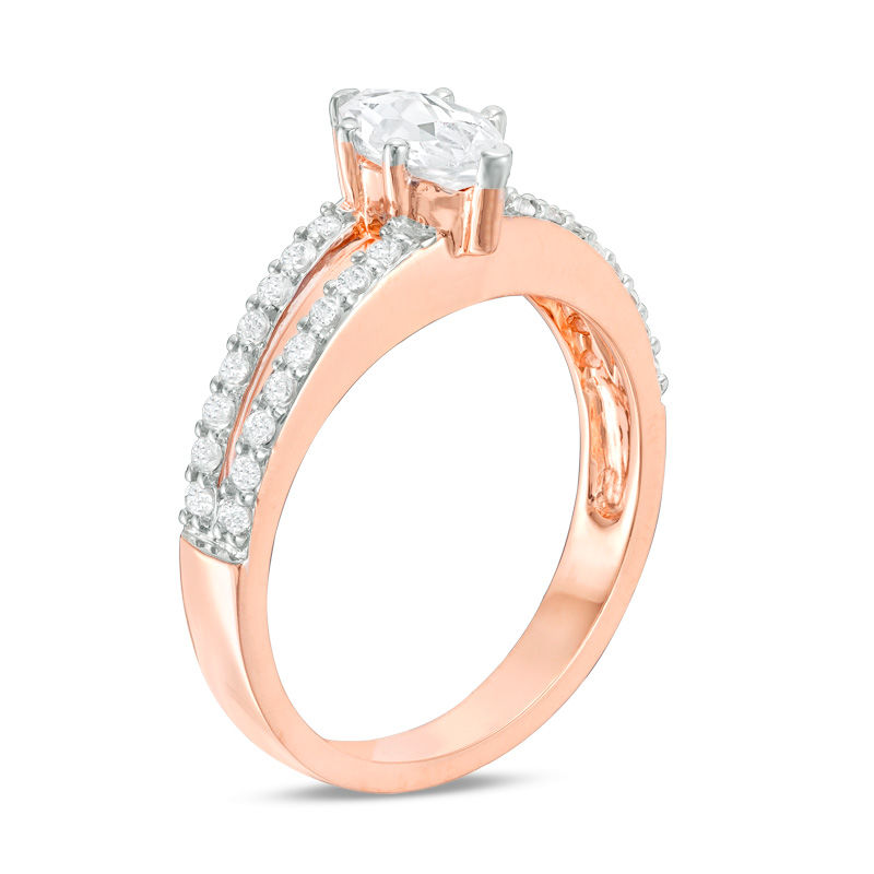 Main Image 2 of Marquise Lab-Created White Sapphire Split Shank Engagement Ring in 10K Rose Gold
