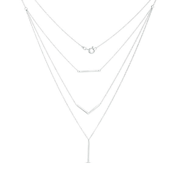 Geometric Triple Strand Necklace in Sterling Silver - 20"
