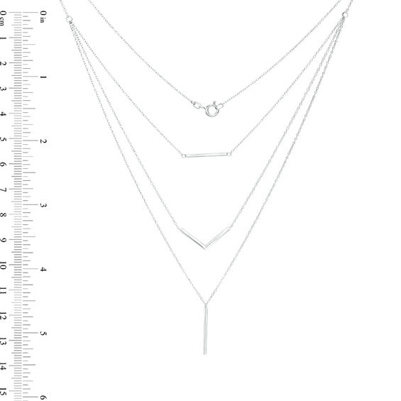 Geometric Triple Strand Necklace in Sterling Silver - 20"