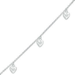 Heart Charm Bracelet in Sterling Silver - 7.25"
