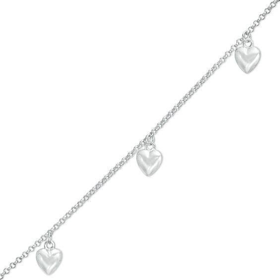 Heart Charm Bracelet in Sterling Silver - 7.25"