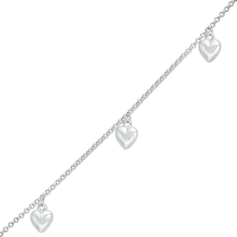 Main Image 1 of Heart Charm Bracelet in Sterling Silver - 7.25"