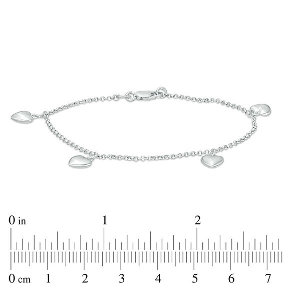 Heart Charm Bracelet in Sterling Silver - 7.25"