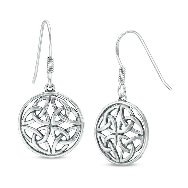 Main Image 1 of Oxidized Celtic Knot Circle Drop Earrings in Sterling Silver