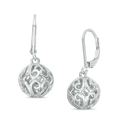 Large Filigree Ball Dangle Earrings with Sterling Silver lever backs