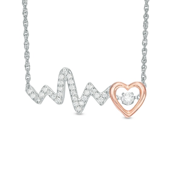 Unstoppable Love™ Lab-Created White Sapphire Heartbeat Necklace in Sterling Silver and 10K Rose Gold