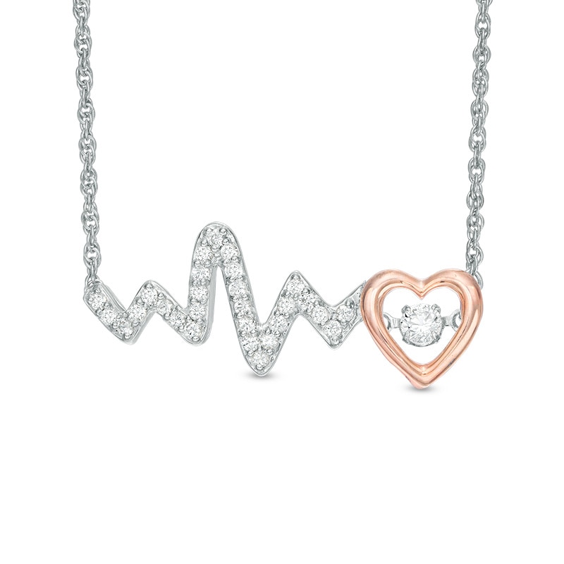 Main Image 1 of Unstoppable Love™ Lab-Created White Sapphire Heartbeat Necklace in Sterling Silver and 10K Rose Gold