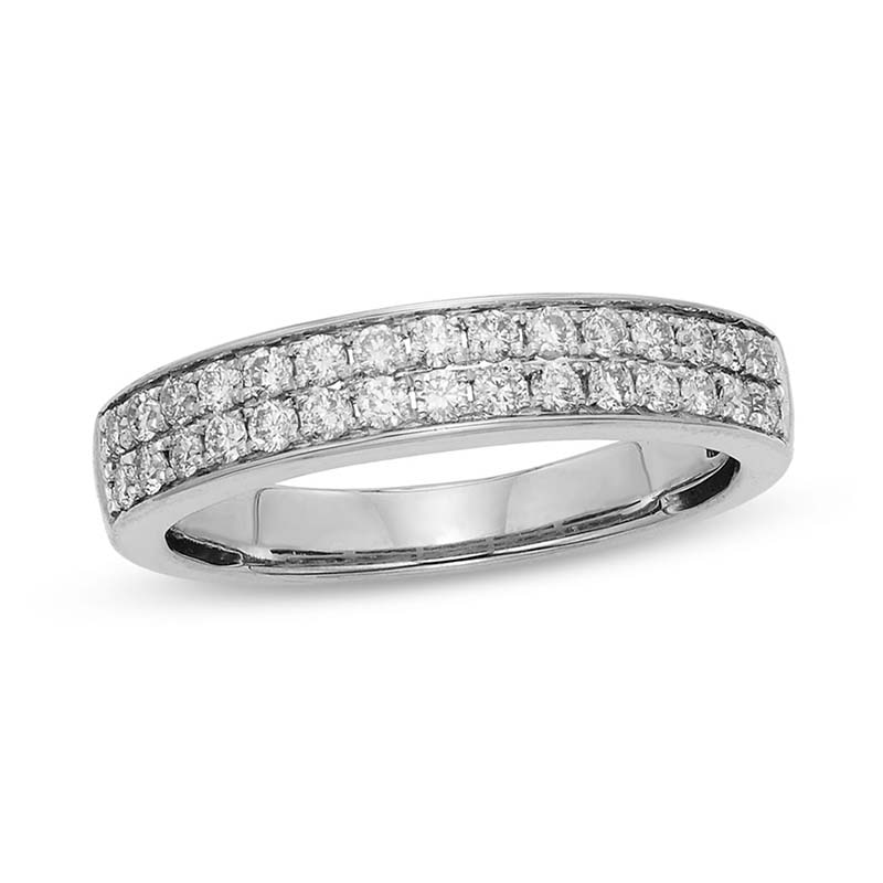 1/2 CT. T.W Certified Diamond Double Row Wedding Band in 14K White Gold (I/I1)