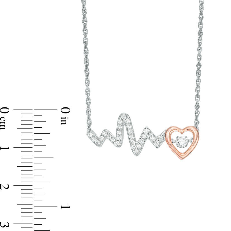 Main Image 2 of Lab-Created White Sapphire Heartbeat Necklace in Sterling Silver and 10K Rose Gold