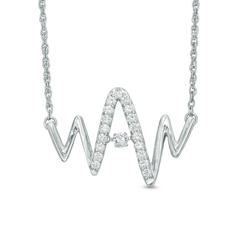 Main Image 1 of Lab-Created White Sapphire Heartbeat Necklace in Sterling Silver