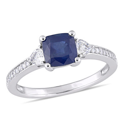 6 0mm Cushion Cut Blue And White Sapphire And 1 10 Ct T W