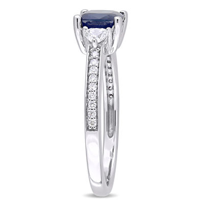 6 0mm Cushion Cut Blue And White Sapphire And 1 10 Ct T W