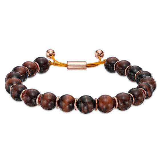 10.5mm Red Tiger's Eye Bead Bolo Bracelet in Sterling Silver with Rose Rhodium - 10"