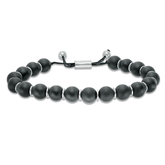 10.0mm Onyx Bead Bolo Bracelet in Sterling Silver - 10"