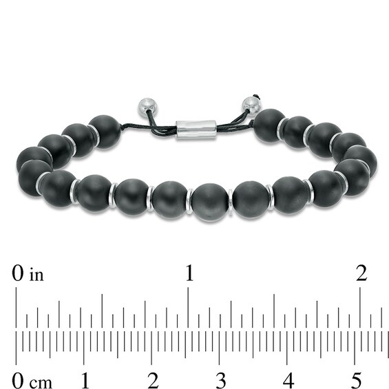 10.0mm Onyx Bead Bolo Bracelet in Sterling Silver - 10"