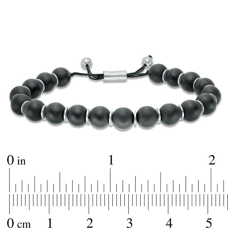 Main Image 2 of Men's 10.0mm Onyx Bead Bolo Bracelet in Sterling Silver - 10"