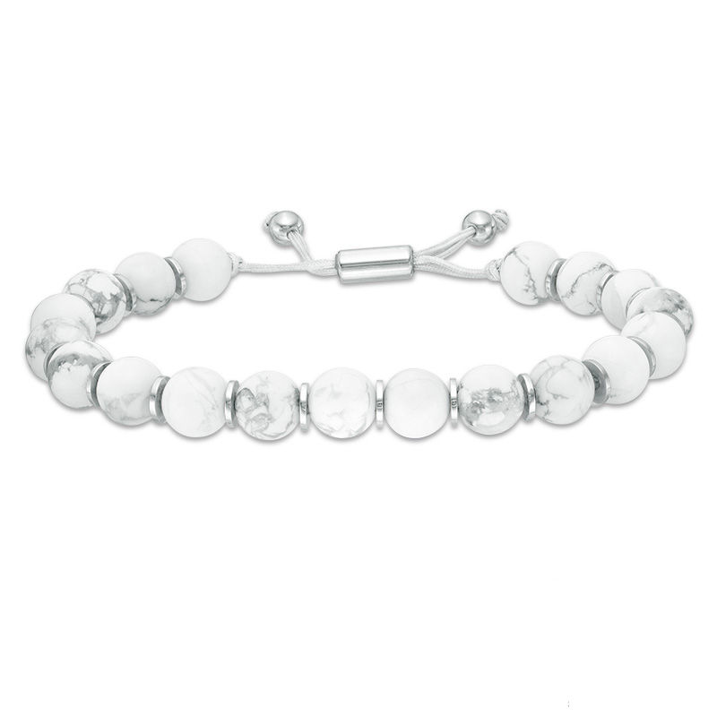 Main Image 1 of 10.0mm Howlite Bead Bolo Bracelet in Sterling Silver - 10"