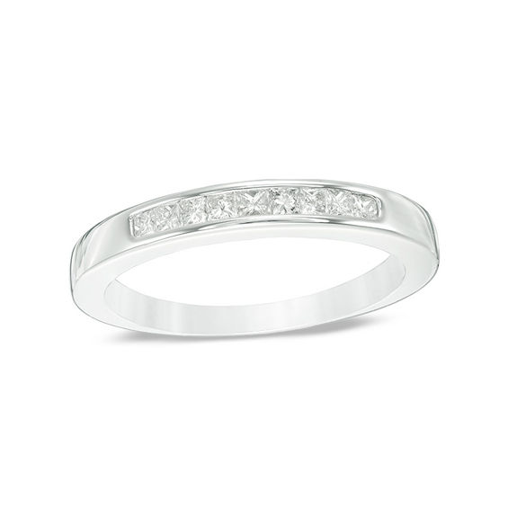 1/4 CT. T.W. Certified Princess-Cut Diamond Nine Stone Wedding Band in 14K White Gold - (I/I1) 1/4 CT. T.W. Certified Princess-Cut Diamond Nine Stone Wedding Band in 14K White Gold - (I/I1)
