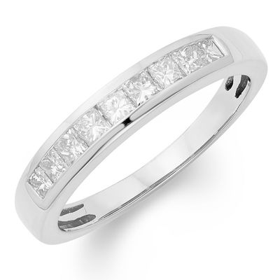 Customize and Engrave 1/2 cttw Diamond Wedding Band in 14K White Gold 9 Stones Prong Set
