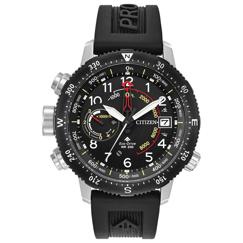 Main Image 1 of Men's Citizen Eco-Drive® Promaster Altichron Black IP Strap Watch with Black Dial (Model: BN5058-07E)