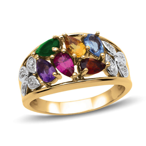 Mother's PearShaped Birthstone and Diamond Accent Cluster Ring (6