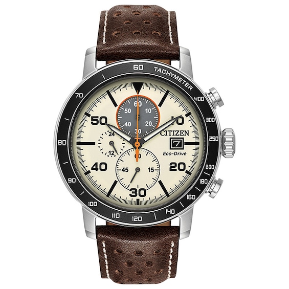 Men's Citizen Eco-Drive&Acirc;&reg; Brycen Chronograph Strap Watch with Ivory Dial (Model: Ca0649-06X)
