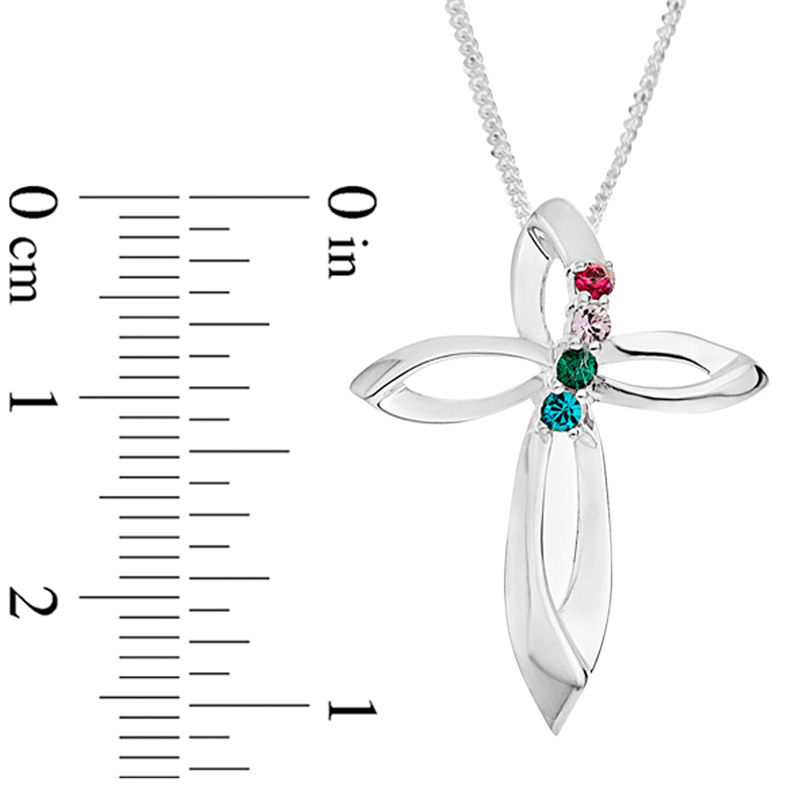 Mother's Simulated Birthstone Looping Cross Pendant in Sterling Silver (1-4 Stones)