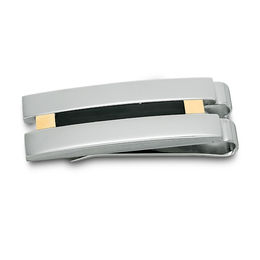 Men's Satin Money Clip in Stainless Steel with 18K Gold and Black Titanium