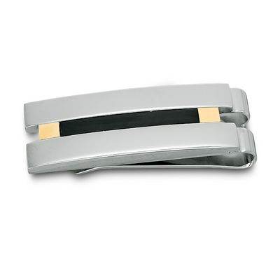 Men's Satin Money Clip in Stainless Steel with 18K Gold and Black ...