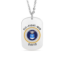 Engravable United States Air Force &quot;FLY-FIGHT-WIN&quot; Dog Tag Pendant in Stainless Steel (2 Lines)