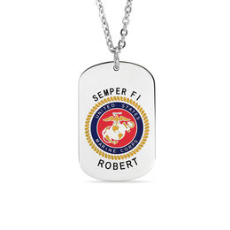 Engravable United States Marine Corps &quot;SEMPER FI&quot; Dog Tag Pendant in Stainless Steel (2 Lines)
