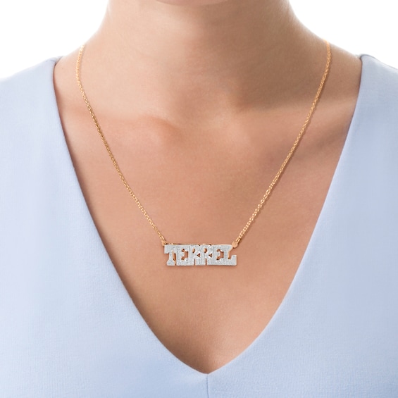 Men's Diamond-Cut Uppercase Name Necklace in Sterling Silver and 14K Gold Plate (1 Line)