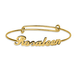 Personalized Bracelets Create Your Own Zales Script Name Adjule Bangle In Sterling Silver With 14k Gold Plate 1 Line