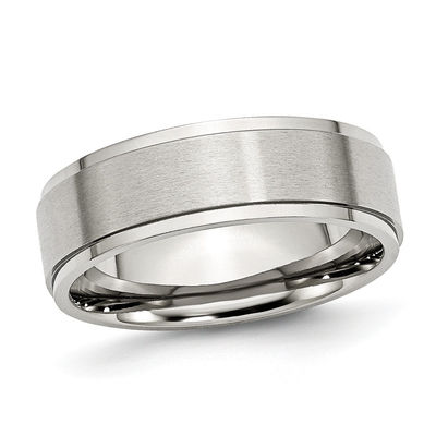 Mens 70mm Ridge Edge Comfort Fit Wedding Band In Stainless Steel Zales