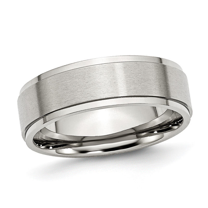 Men's 7.0mm Ridge Edge Comfort Fit Wedding Band in Stainless Steel