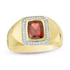 Thumbnail Image 1 of Cushion-Cut Garnet and 1/10 CT. T.W. Diamond Frame Signet Ring in 10K Gold