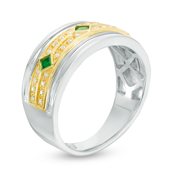 Square Emerald and 1/10 CT. T.w. Diamond Band in 10K Two-Tone Gold