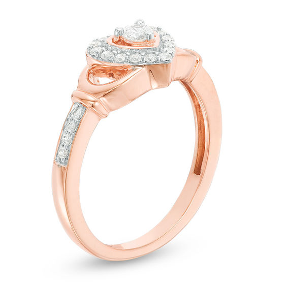 1/4 CT. T.w. Diamond Heart Frame Claddagh-Style Promise Ring in 10K Rose Gold