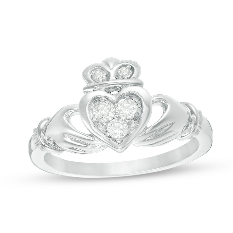 Main Image 1 of 1/5 CT. T.W. Diamond Claddagh Promise Ring in 10K White Gold