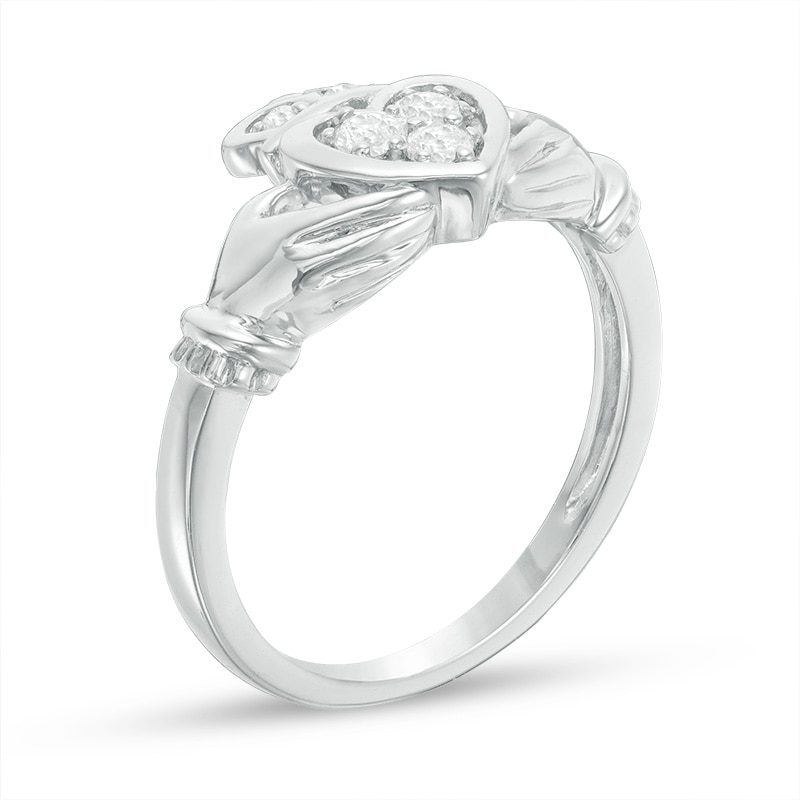 Main Image 2 of 1/5 CT. T.W. Diamond Claddagh Promise Ring in 10K White Gold