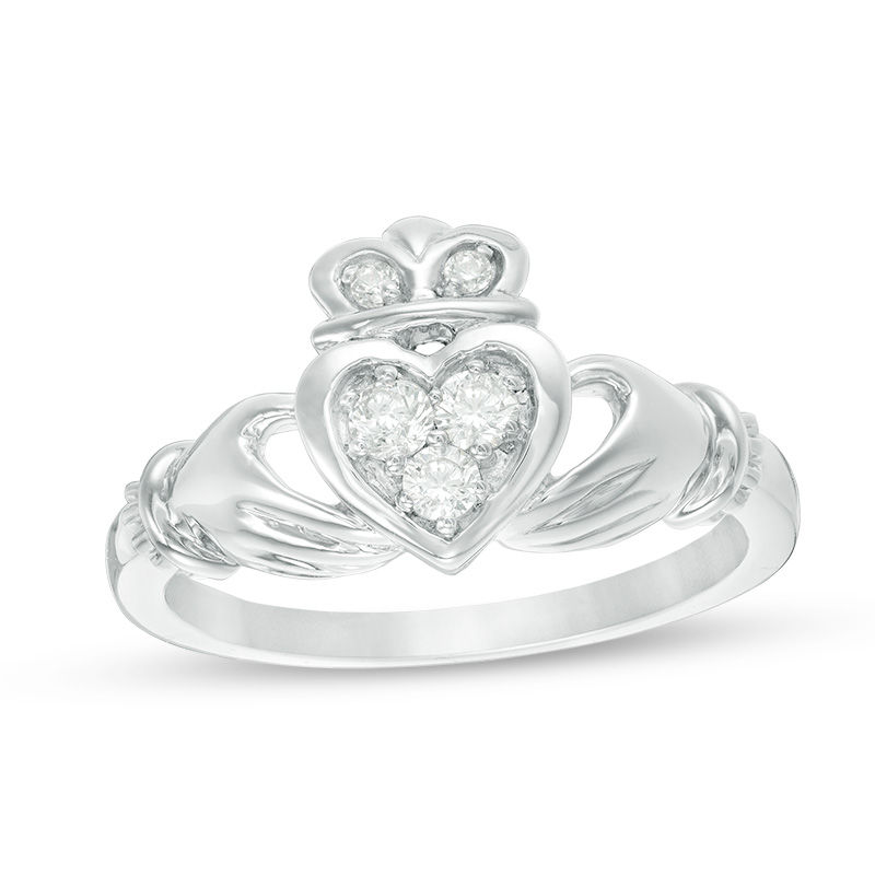 1/5 CT. T.W. Diamond Claddagh Promise Ring in 10K White Gold