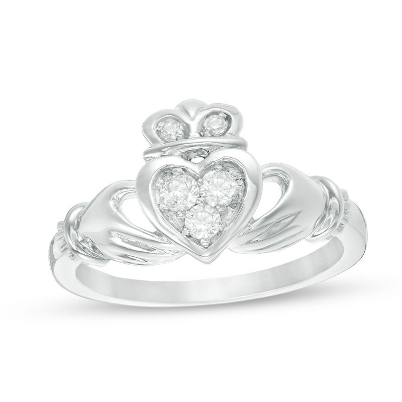 1/5 CT. T.W. Diamond Claddagh Promise Ring in 10K White Gold | Zales