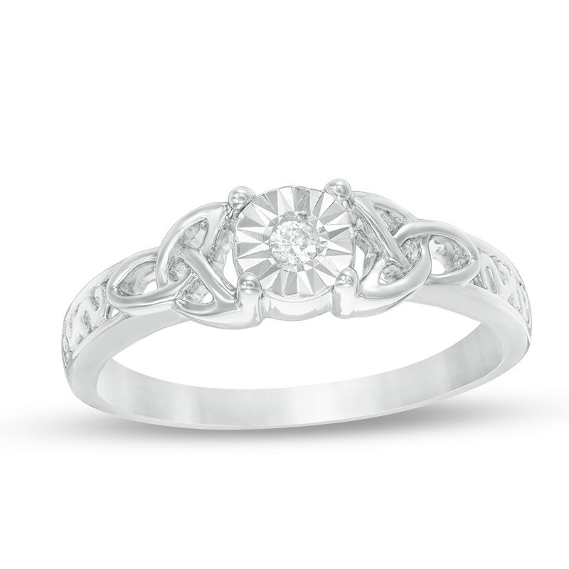 fluit Iedereen Latijns 1/10 CT. Diamond Solitaire Celtic Knot Promise Ring in 10K White Gold |  Zales